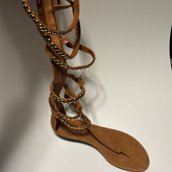 Zara Gladiator Sandals Brown Suede Like Zip Up Back Size 37 - Picture 3 of 7